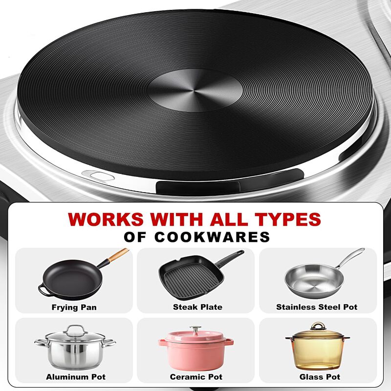 Cusimax 1800W Electric Double Hot Plate, Countertop Cast Iron Burner, Temperature Controls, Power Indicator Lights image number 1