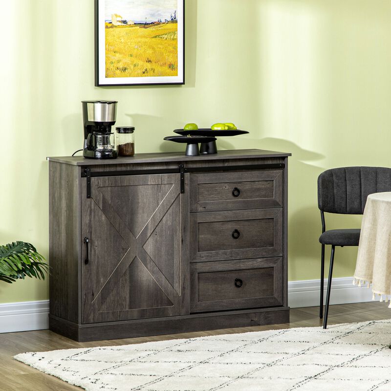 Dark Grey Kitchen Storage: Farmhouse Sideboard with Sliding Barn Door