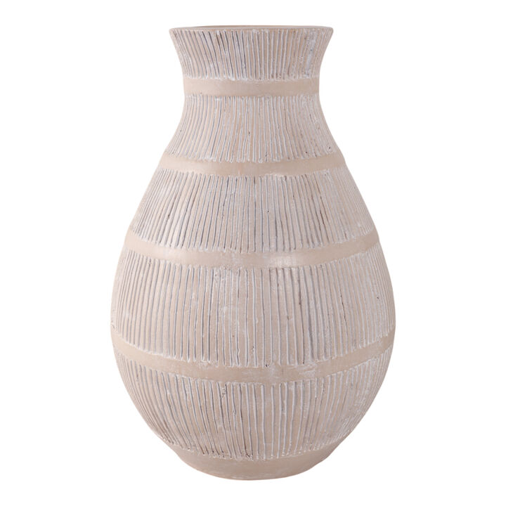 Terracotta, 19" Organic Vase With Lines, Ivory