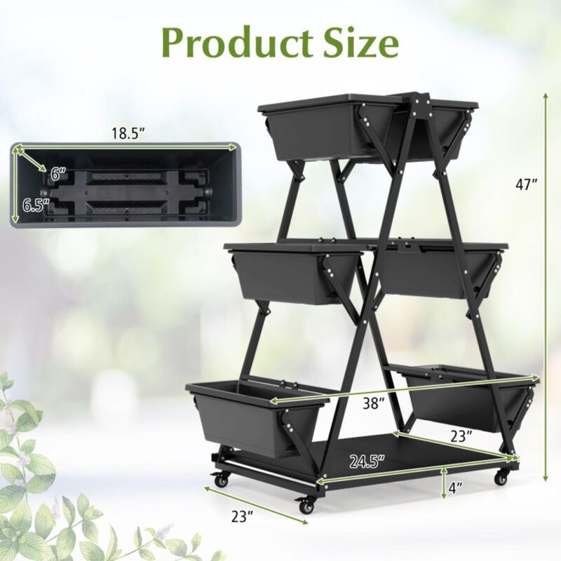 Hivvago 3-Tier Vertical Raised Garden Bed with 4 Wheels and 6 Container Boxes