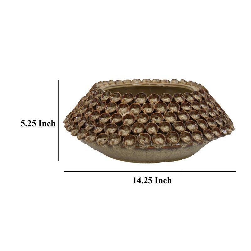 Rysa Vase, Glossy Brown Ceramic, Unique Coral Texture Design, 14 Inch - Benzara