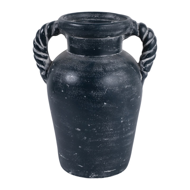 12x9" Twisted Handle Terracotta Vase, Blue