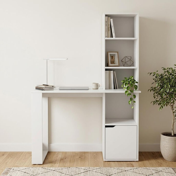 HomeRoots 39" White Wood Pedestal Computer Desk