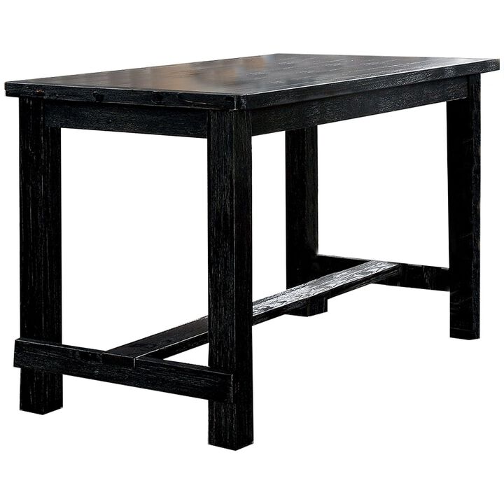 Rectangular Counter Height Table with Block Legs, Antique Black-Benzara