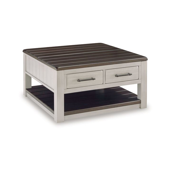 Barb Coffee Table, 2 Drawers and Lift Top, 36 Inch Gray Acacia Wood - Benzara