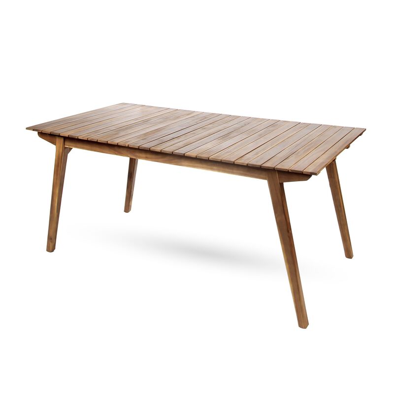Outdoor Dining Table, 69 Inch Slatted Rectangular, Brown Acacia Wood - Benzara