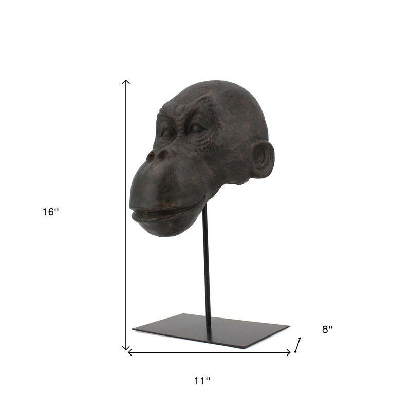 HomeRoots 16" Brown Resin Gorilla Face Tabletop Sculpture image number 5