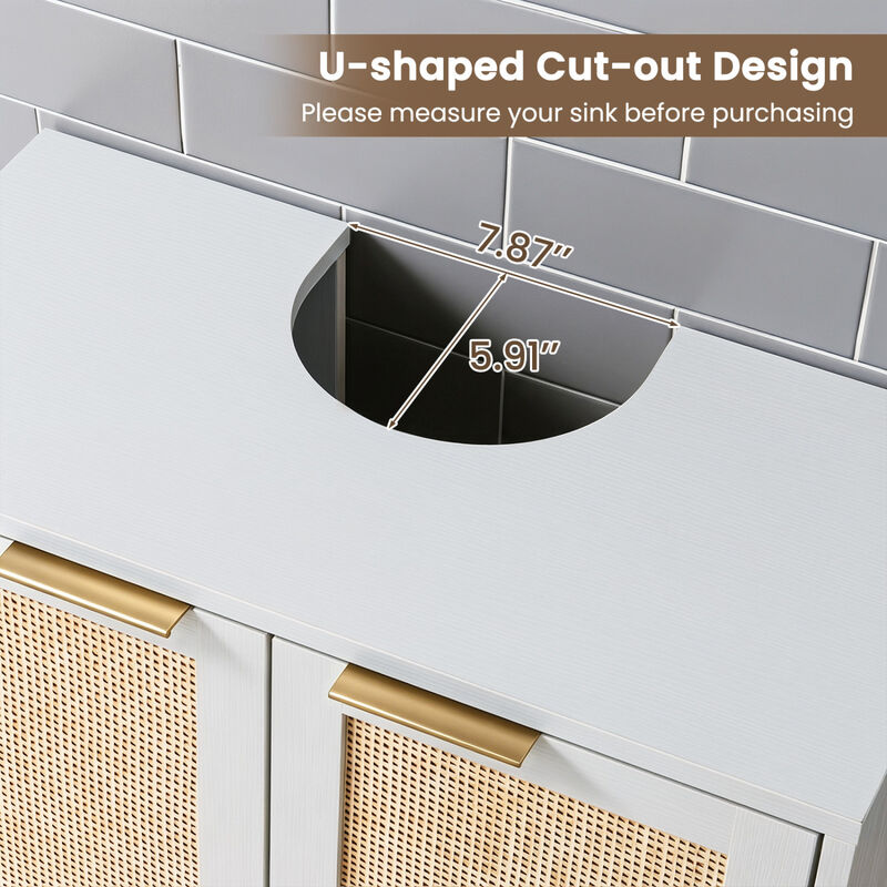 Modern Bathroom Vanity Cabinet with Rattan Doors and Cut-Out image number 5