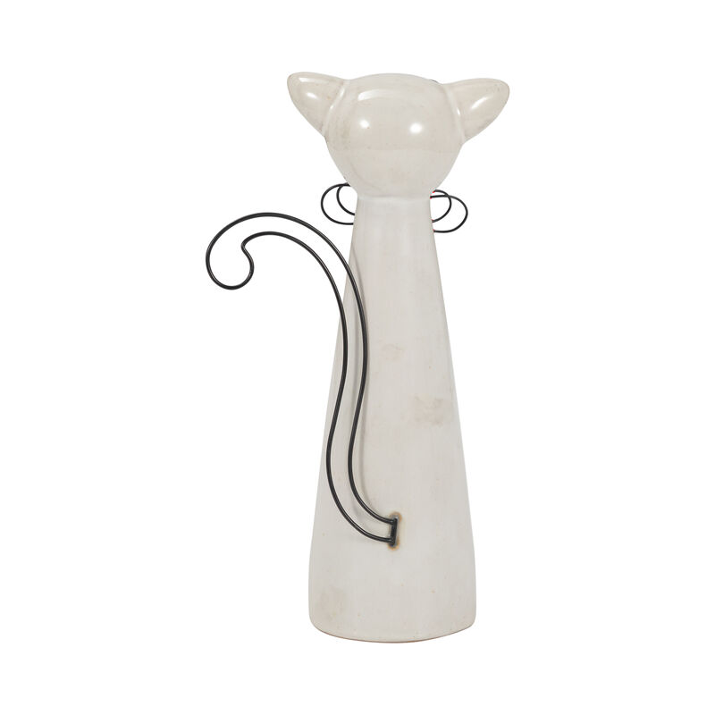 Ceramic Cat W/ Glasses, Beige image number 3