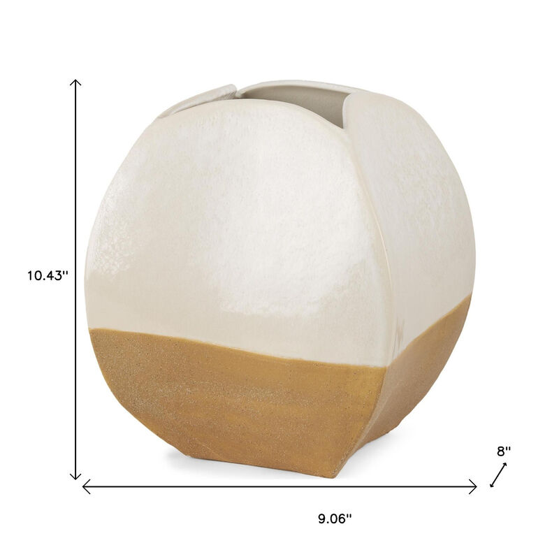 HomeRoots 10" Beige And Cream Color Block Ceramic Table Vase image number 3