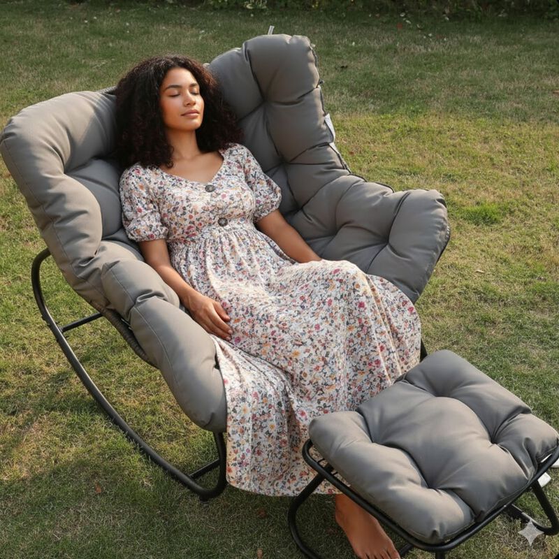 Hivvago Rocking Egg Lounge Chair with Footrest Set image number 9