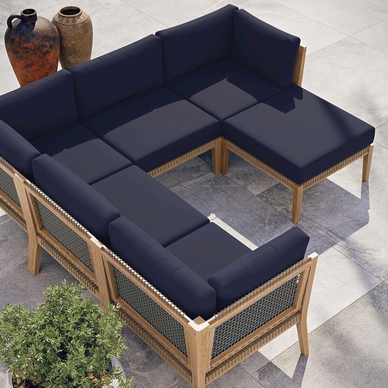 Modway Clearwater 6-Piece Outdoor Patio Teak Wood Sectional Sofa