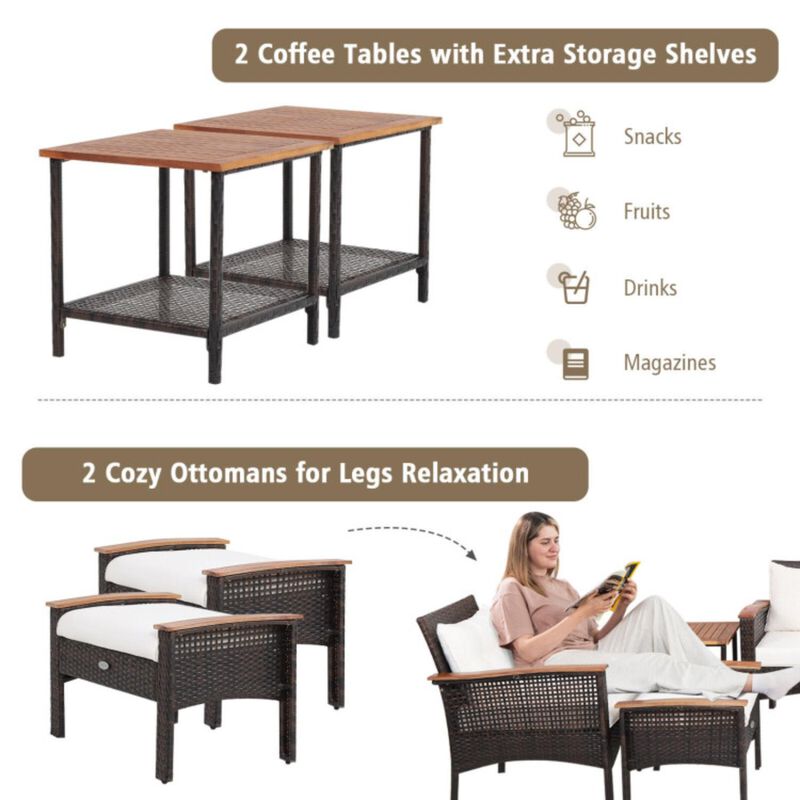 Hivvago 7 Pieces Patio Rattan Cushioned Conversation Furniture Set