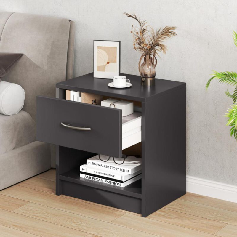 Hivvago Bedside Table Nightstand with Drawer and Open Storage Shelf