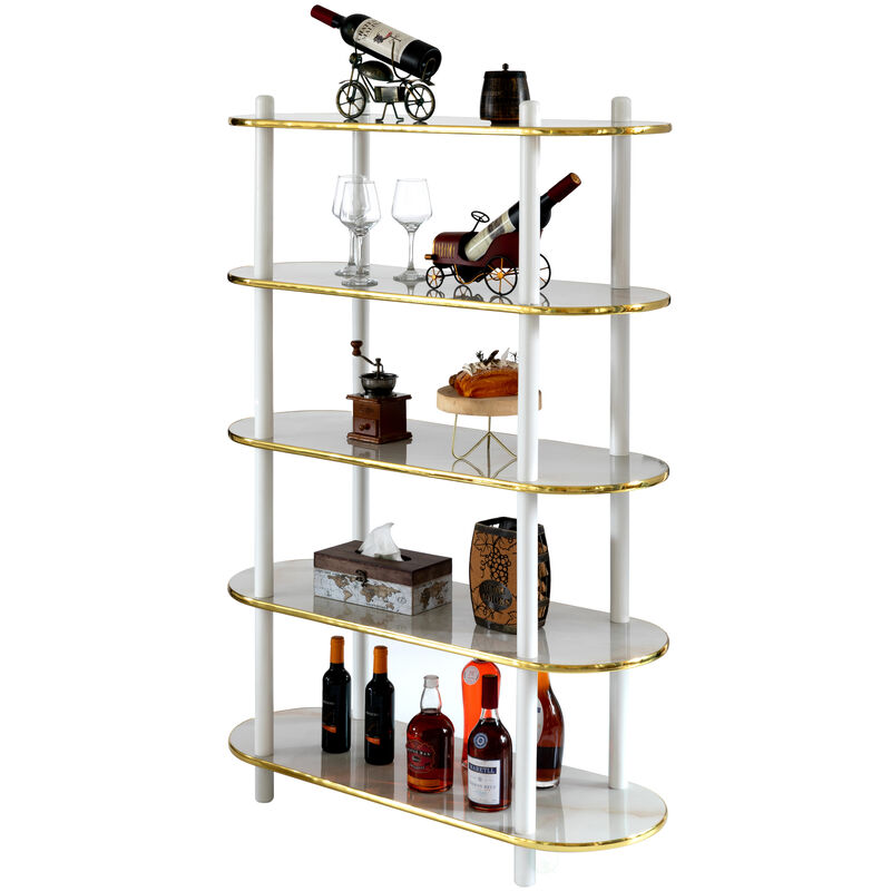 5 Tier Open Bookshelf, Contemporary Classic Modern Style Free Standing Wood Display Rack Unit for Collections, 59" Height Etagere Bookcase, Brown