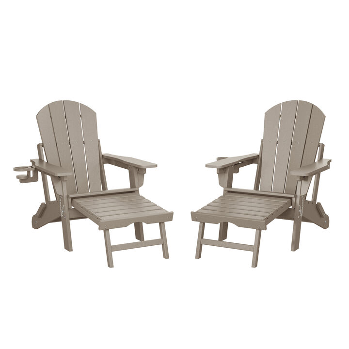 WestinTrends Folding Adjustable Adirondack Chair with Retractable Ottoman and Cup Holder (Set of 2)