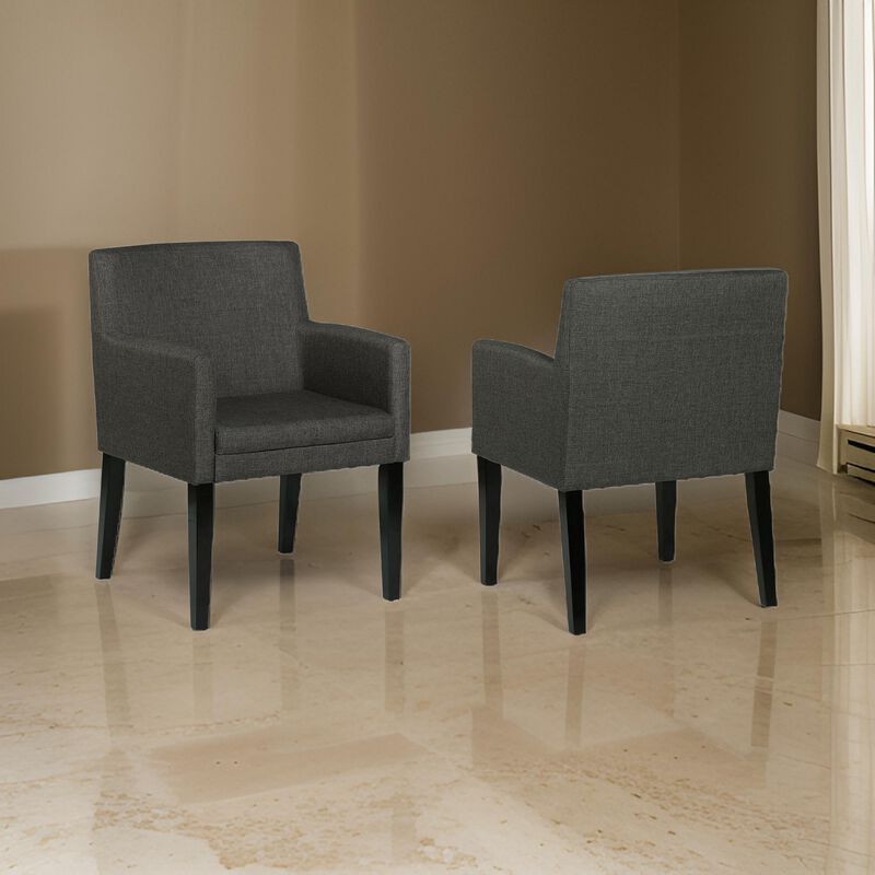 Kinza 24 Inch Armchair Set of 2, Gray, Cushioned Seat, Wood Block Legs