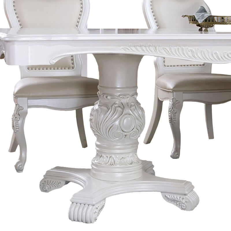 Zenie 9pc Dining Set, Classy White Wood Table, 8 Chairs, Faux Leather - Benzara image number 3