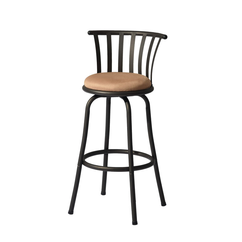 HomeRoots Set of Two 29" Brown and Black Microfiber and Metal Low Back Bar Height Swivel Bar Chairs image number 2
