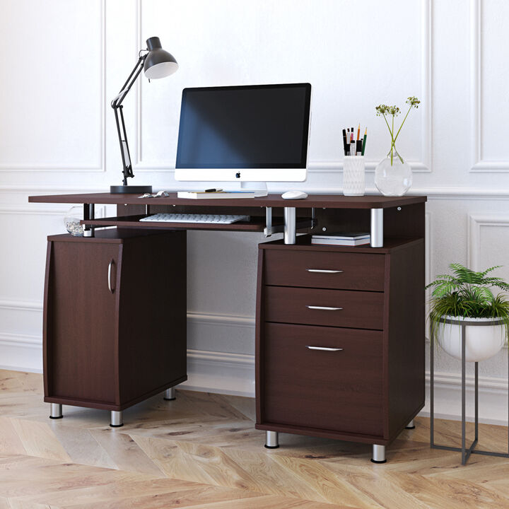 Complete Workstation Computer Desk with Storage, Chocolate