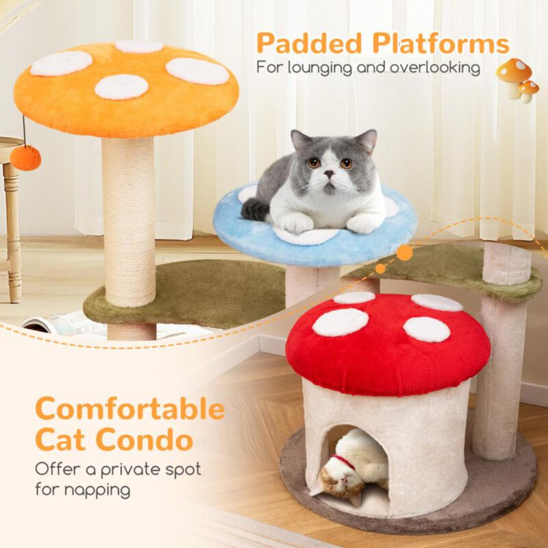 Hivvago 35 Inch Tall Cat Tower with Sisal Scratching Posts Cat Condo and Padded Platforms