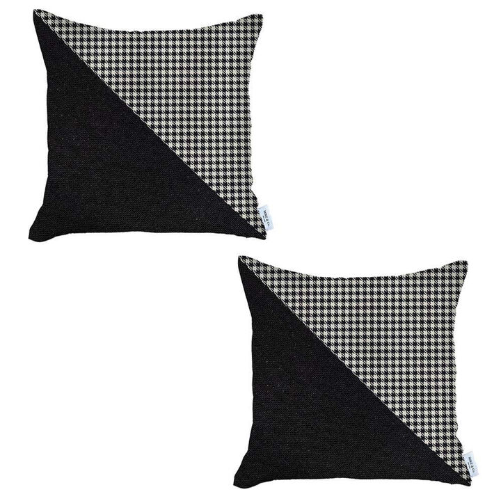 Homezia Set Of Two 18" X 18" Black And White Houndstooth Zippered Handmade Polyester Throw Pillow