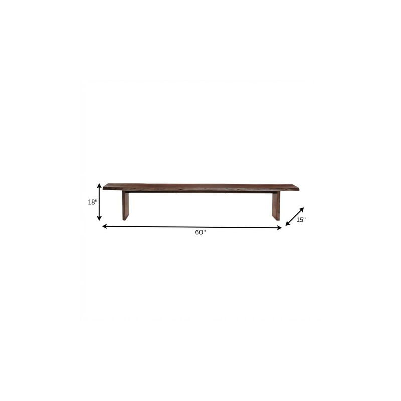HomeRoots 60" Brown Solid Wood Solid Wood Live Edge Dining Bench image number 6