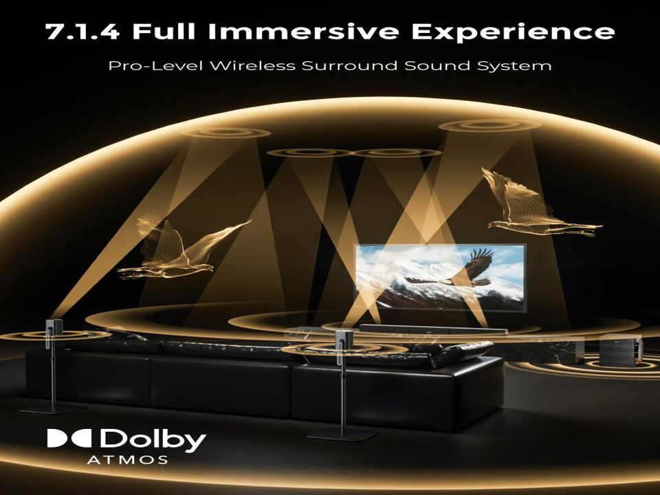 ULTIMEA Skywave Series 7.1.4ch Professional Wireless Surround Sound System for TV, 980W Dolby Atmos Sound Bar with 10" Wireless Subwoofer