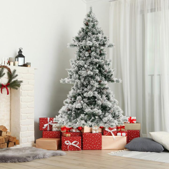 Hivvago 7 Feet Flocked Christmas Tree with Pine Needles