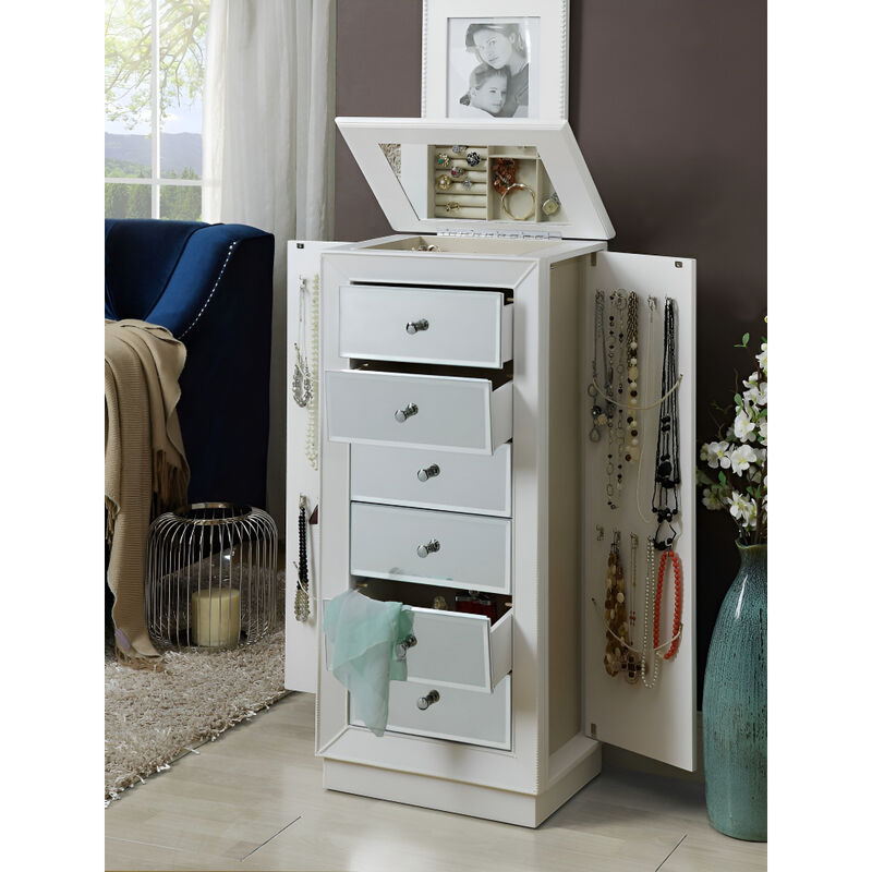 6-Drawer Jewelry Armoire – Wooden Storage Cabinet with Mirrored Glass Accents