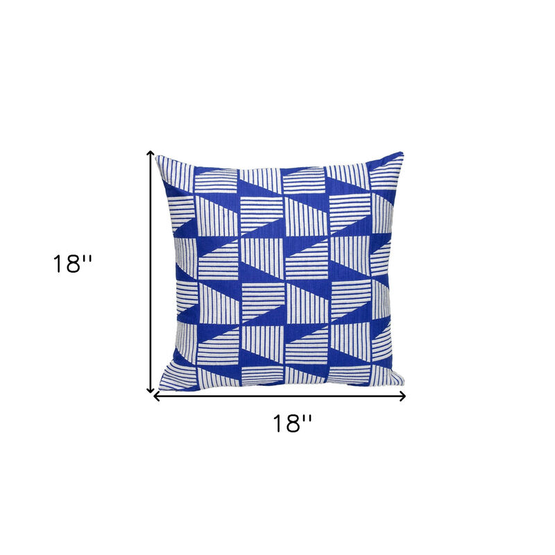 HomeRoots 18" Blue and White Geometric Cotton Throw Pillow With Embroidery image number 4