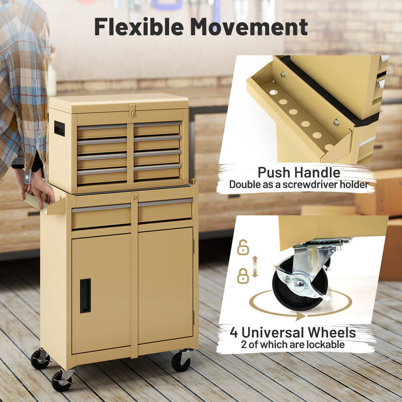 2-in-1 Tool Chest with Locking Drawers and Casters &ndash; Garage & Workshop Storage