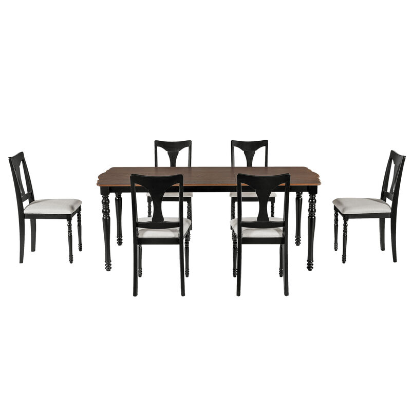 Merax 7-Piece Dining Table Set, 60inch to 78inch Extendable Wood Dining Table with Removable Leaf