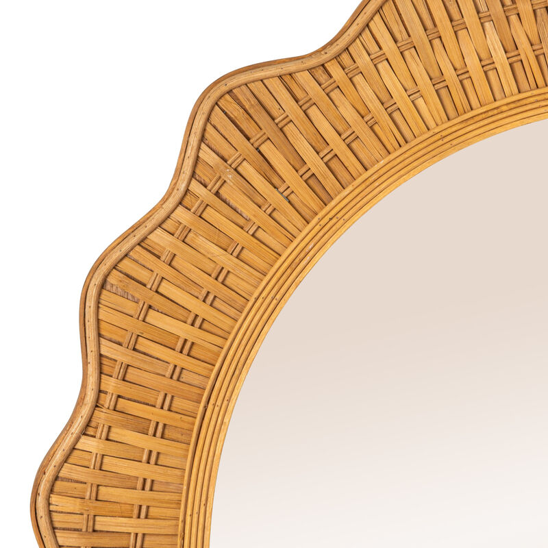 Arched Wall Mirror with Scalloped Woven Rattan Frame image number 6