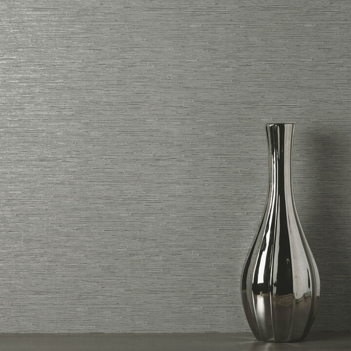 Mephi Grey Grasscloth Wallpaper