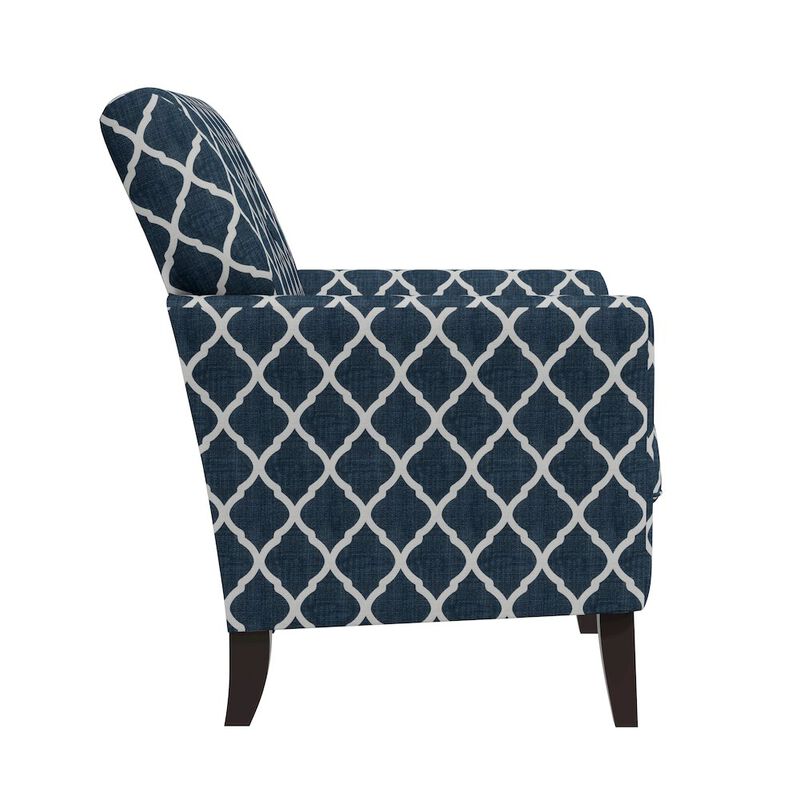 HL Home Furnishings Alex Transitional Flared Arm Armchair in Blue Trellis