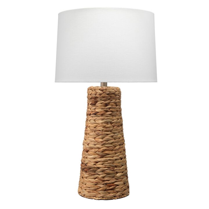 Table Lamp with Drum Shade and Seagrass Base, White and Brown-Benzara