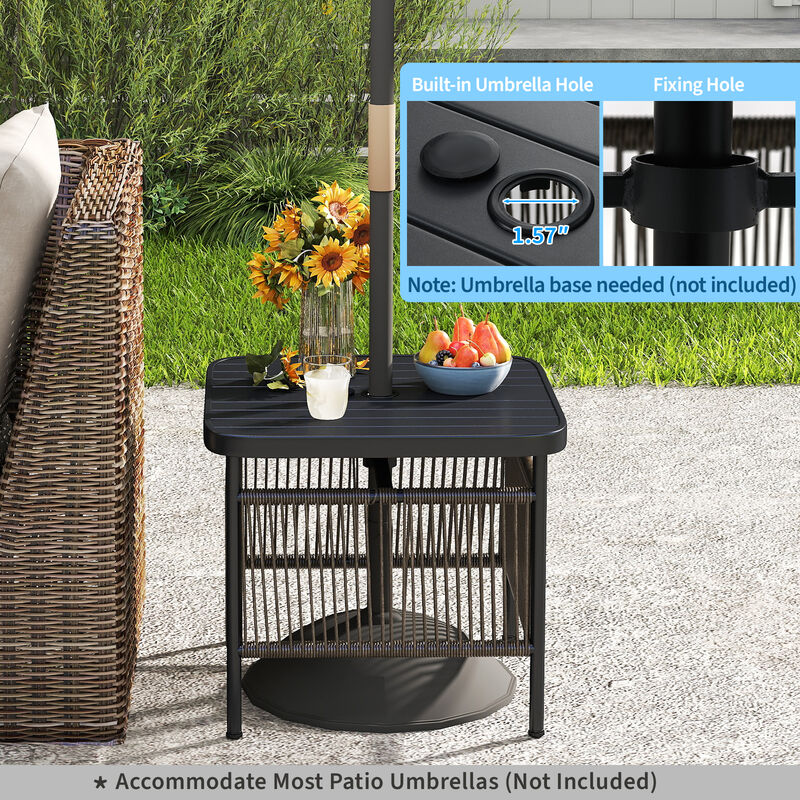 Outdoor Side Table with Built-in Umbrella Hole for Easy Shade-Black image number 5