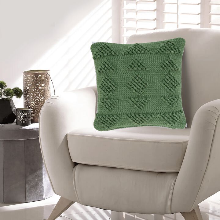 Dco Throw Pillow Set of 4, Indoor Outdoor, Woven Geometric Design, Green - Benzara
