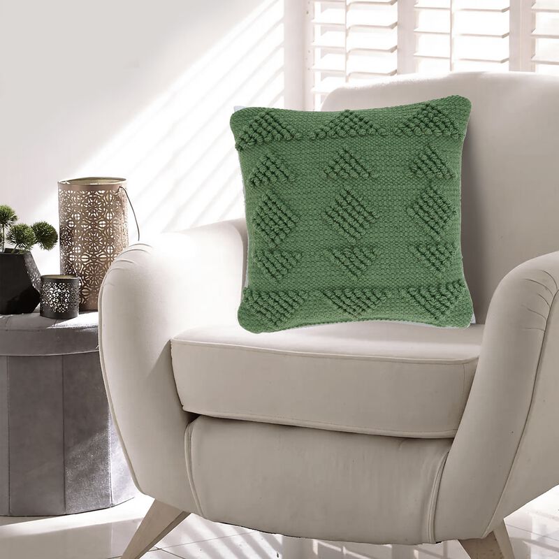 Dco Throw Pillow Set of 4, Indoor Outdoor, Woven Geometric Design, Green - Benzara