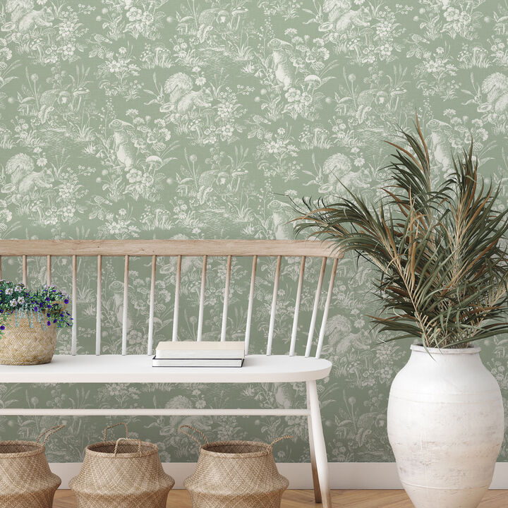 Eames Sage Forest Friends Wallpaper