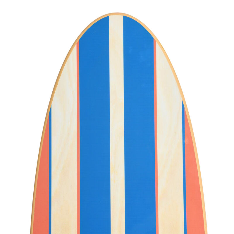 Coastal Decorative Surfboard Wall Decor for Living Room; Contemporary Red & Blue Stripes Overlaid On Natural Wood image number 5