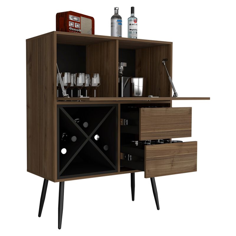 Prunus Bar Cabinet, One Cabinet, Two Drawers -Mahogany / Black