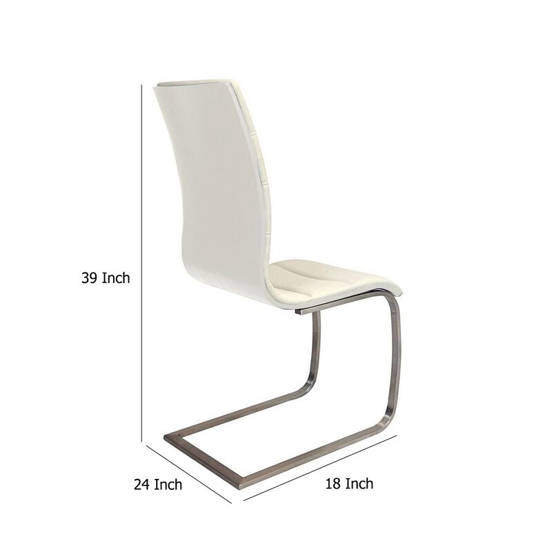 Dining Chair Set of 2, White Faux Leather, Silver Cantilever Base