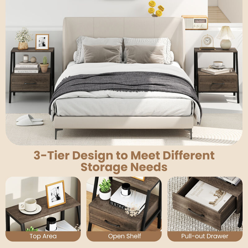 3-Tier Farmhouse Nightstand with Open Shelf for Bedroom Storage image number 3