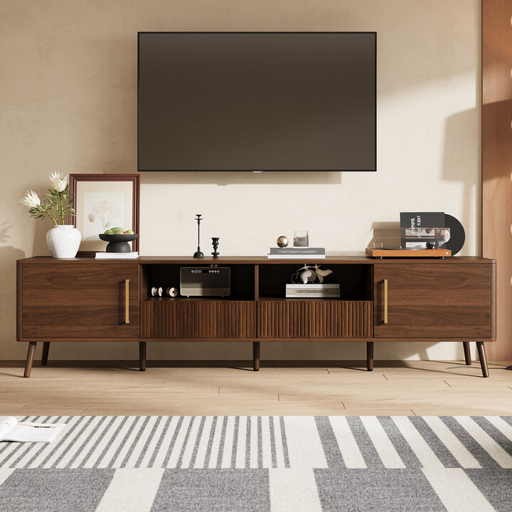 Merax Entertainment Center with Fluted Drawer Fronts, Closed Cabinets & Open Storage