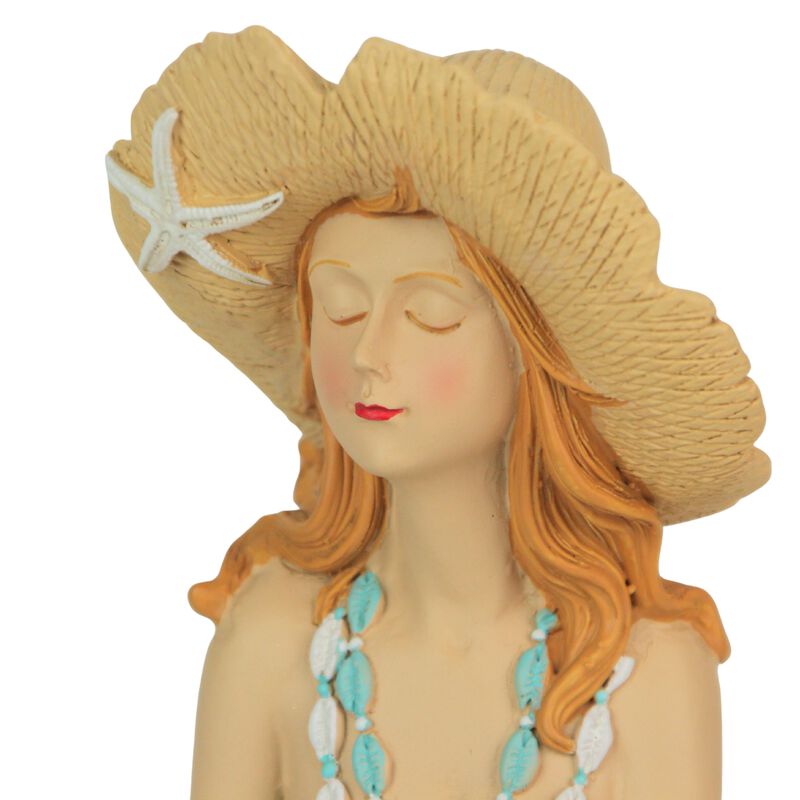 Charming Redhead Bathing Beauty Figurine &ndash; 7.75", Straw Hat, Coastal Decor image number 3
