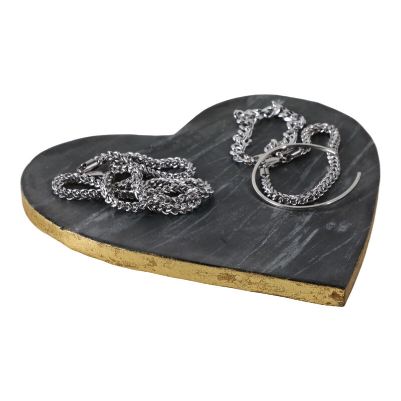 8x8" Marble Heart Tray W/ Gold Edges, Black/white image number 1