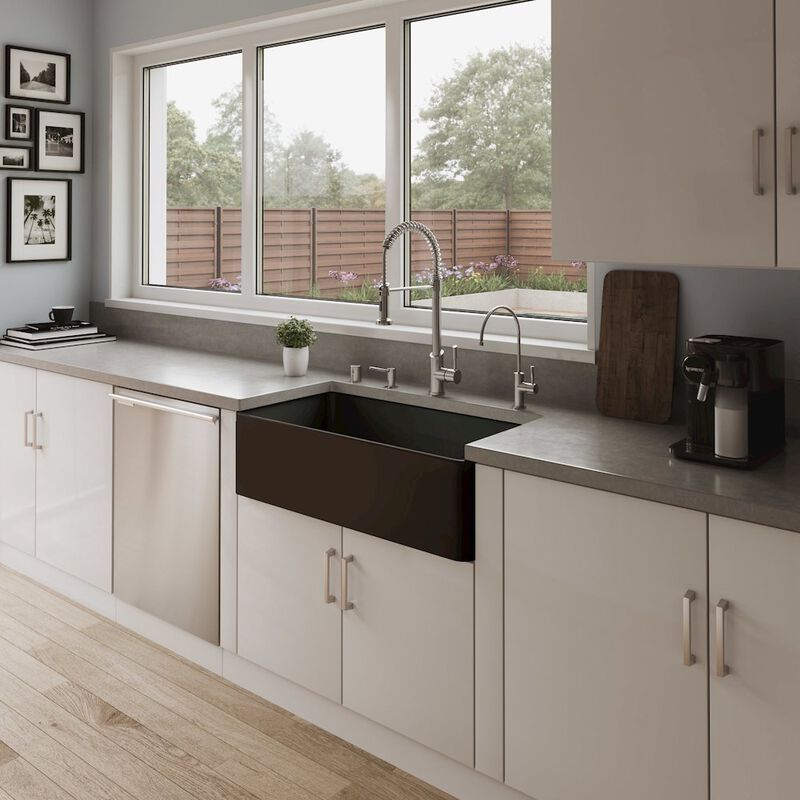 ALFI brand Black Matte Smooth Apron 36 x 18 Single Bowl Fireclay Farm Sink