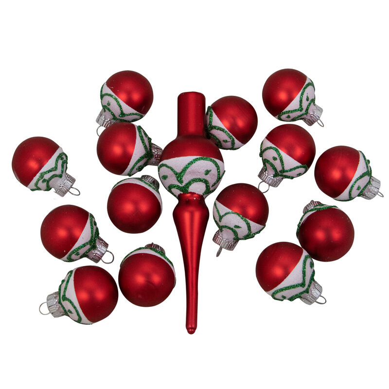 15ct Red and White Frosted Tree Topper with Christmas Ball Ornaments image number 0